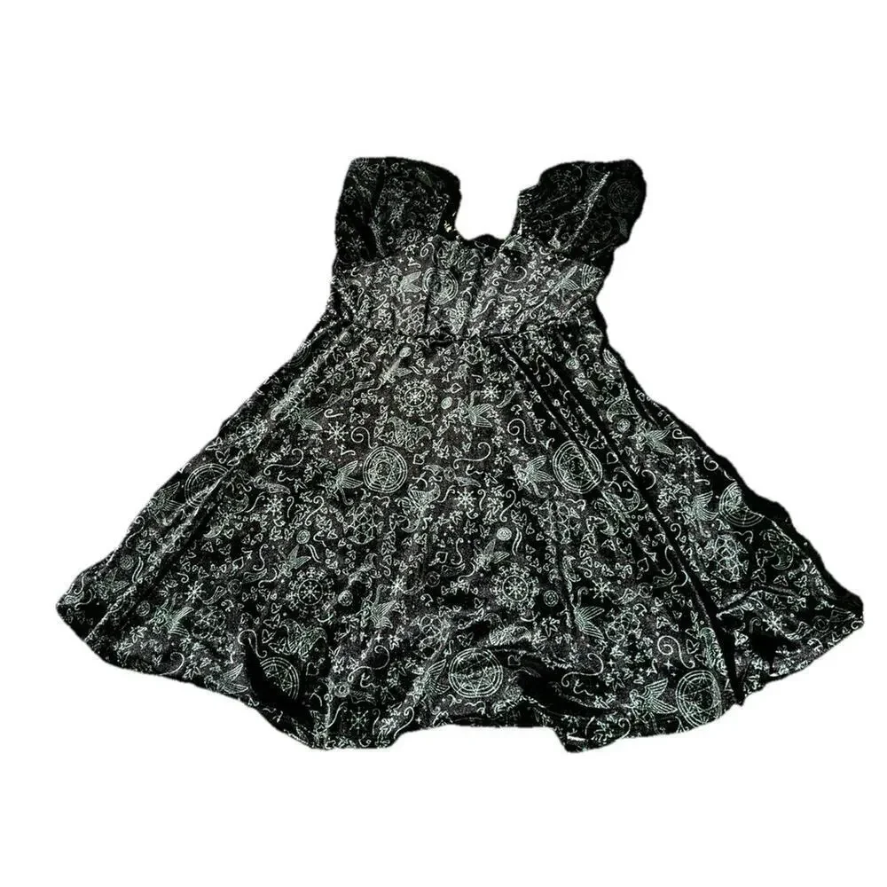 Wicked Paul Tazewell Black Green Velvet Dress XL (14) Celestial Print